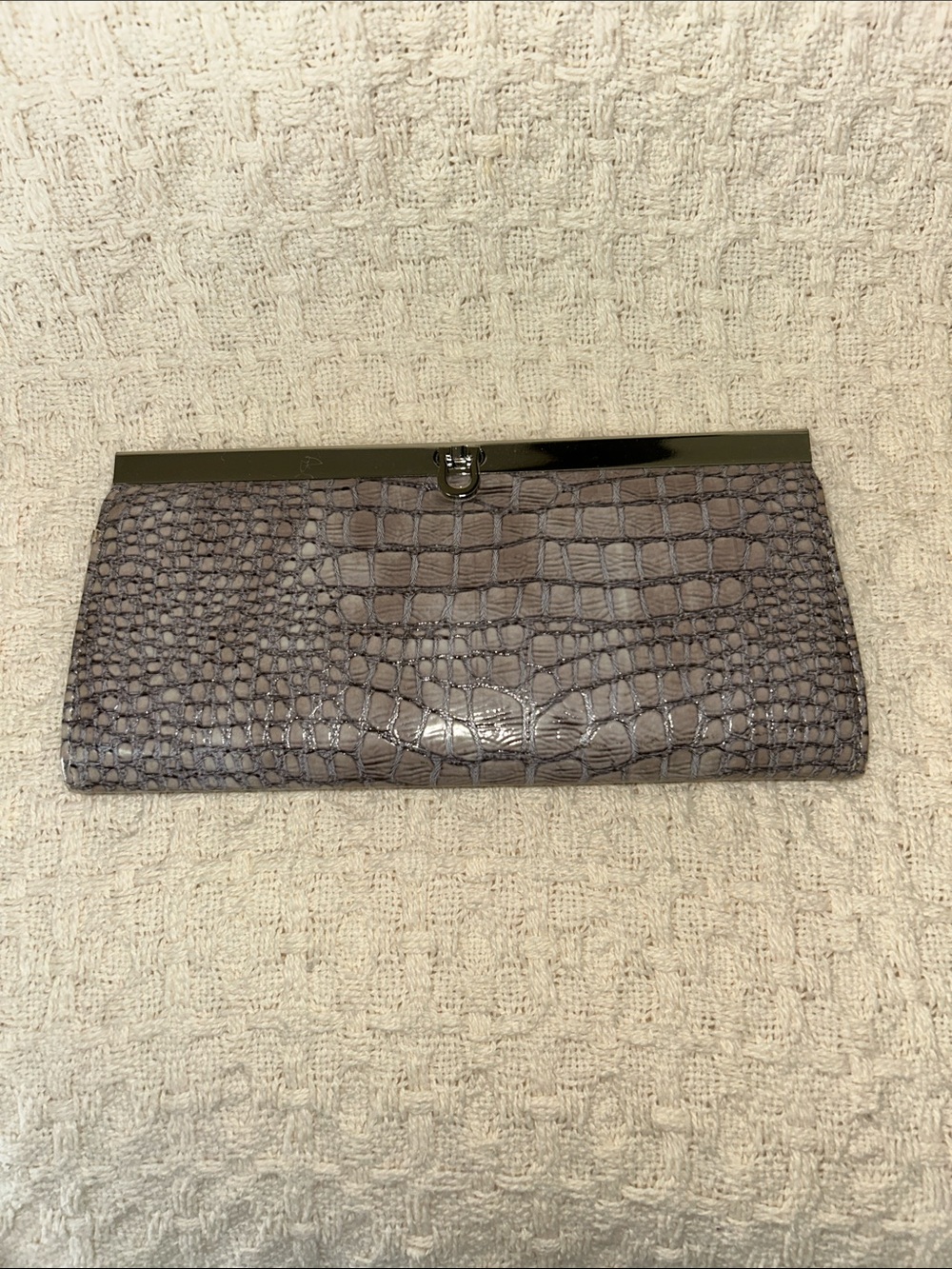 Classic Croc-Embossed Gray Clutch